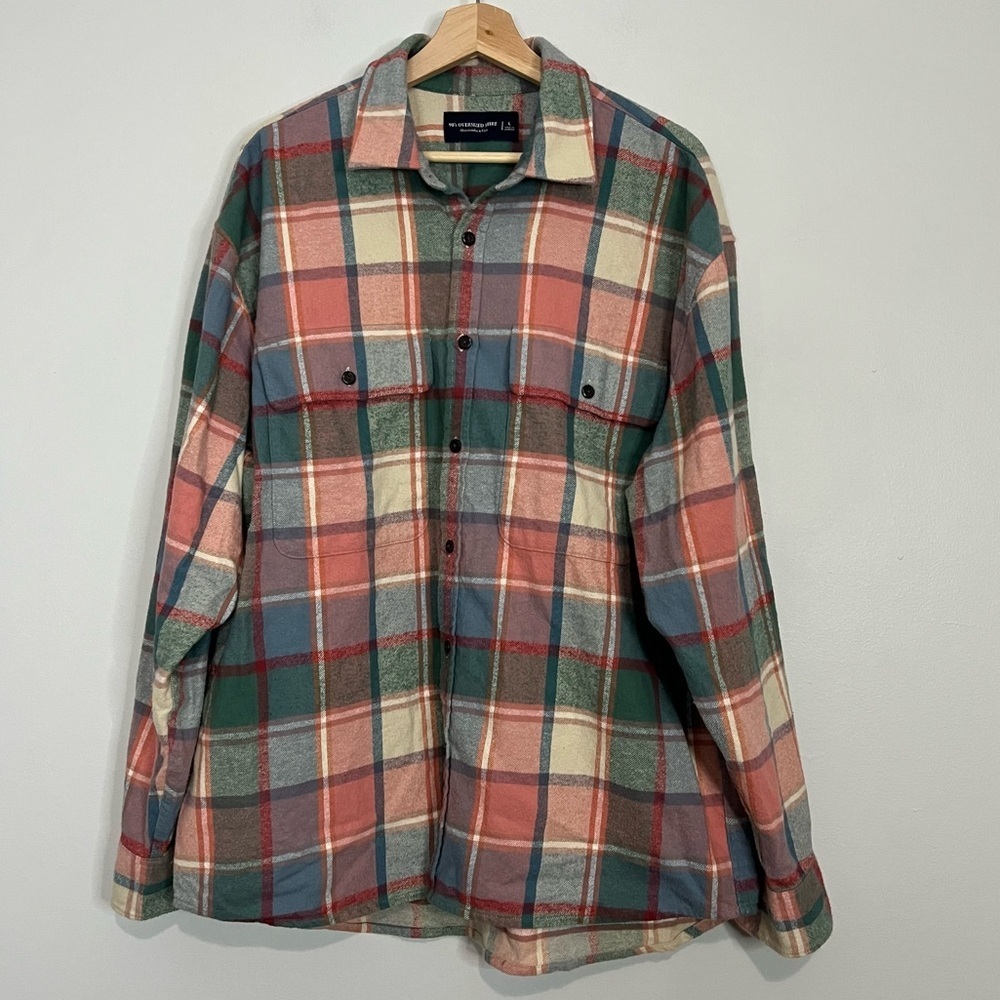 A&F 90m’s Oversized Windowpane Button Up Shirt L - image 1